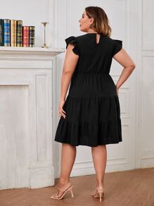 SHEIN Clasi Đầm Plus Size Xù Viên lá sen màu trơn Giải trí - màu đen - Xem 2