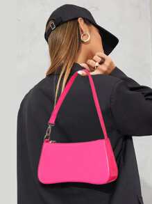 Artificial Patent Leather Minimalist Bag - Hot Pink - View 2