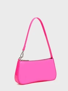 Artificial Patent Leather Minimalist Bag - Hot Pink - View 3