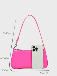 Artificial Patent Leather Minimalist Bag - Hot Pink - View 6
