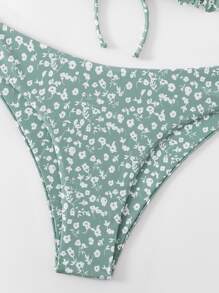Ditsy Floral Frill Trim Bikini - Cadet Blue - View 6