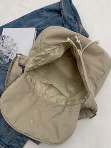 Minimalist Flap Drawstring Crossbody Bag - Beige - View 3
