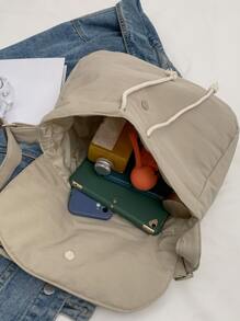 Minimalist Flap Drawstring Crossbody Bag - Beige - View 4