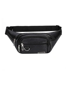 Men Letter Patch Decor Waist Bag - Black - View 1
