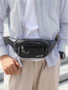 Men Letter Patch Decor Waist Bag - Black - View 3