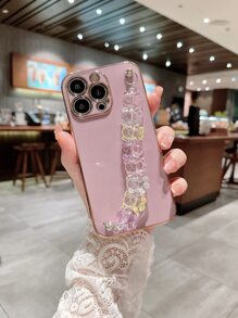 Solid Phone Case With Cartoon Bear Hand Strap - Multicolor - View 2