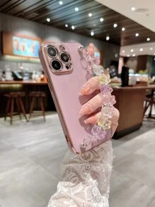 Solid Phone Case With Cartoon Bear Hand Strap - Multicolor - View 3