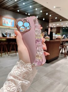 Solid Phone Case With Cartoon Bear Hand Strap - Multicolor - View 4