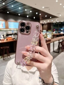 Solid Phone Case With Cartoon Bear Hand Strap - Multicolor - View 5