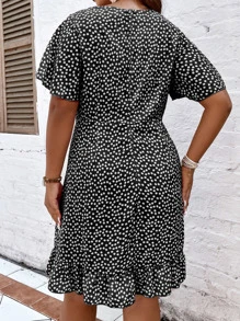 Breezaya Vestido bajo cruzado con estampado floral fruncido - Negro - Ver 2