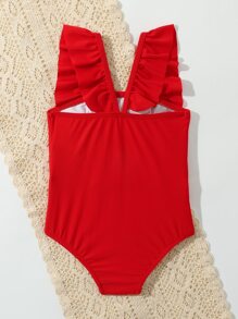 SHEIN Baby Girl Ruffle Trim One Piece Swimsuit - Red - View 2
