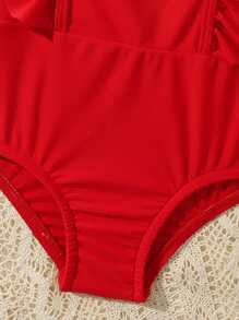SHEIN Baby Girl Ruffle Trim One Piece Swimsuit - Red - View 3