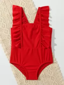 SHEIN Baby Girl Ruffle Trim One Piece Swimsuit - Red - View 5