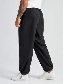 Manfinity Homme Men Letter Patched Detail Drawstring Waist Tapered Trousers - Black - View 2