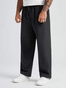 Manfinity Homme Men Letter Patched Detail Drawstring Waist Tapered Trousers - Black - View 4