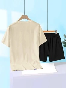 Manfinity Hypemode Hombres con estampado de dibujos animados Camiseta & de cintura con cordón Shorts - Multicolor - Ver 2