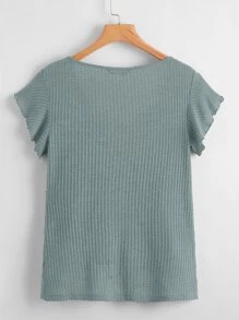 SHEIN LUNE Butterfly Sleeve Waffle Knit Peplum Top - Green - View 2