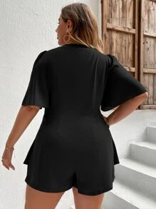 SHEIN Clasi Plus Ruched Butterfly Sleeve Romper - Black - View 2