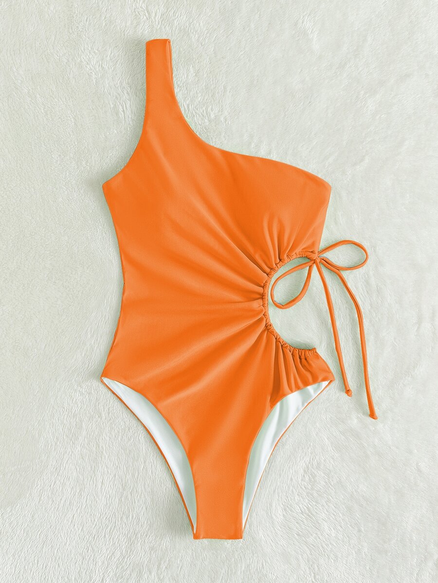 Plain Cutout Drawstring One Piece Swimsuit SHEIN USA