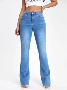 Slant Pocket Bootcut Leg Jeans - Light Wash - View 1