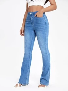 Slant Pocket Bootcut Leg Jeans - Light Wash - View 5