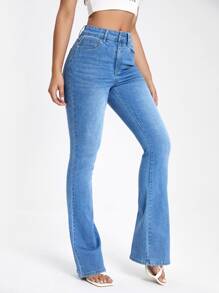 Slant Pocket Bootcut Leg Jeans - Light Wash - View 6