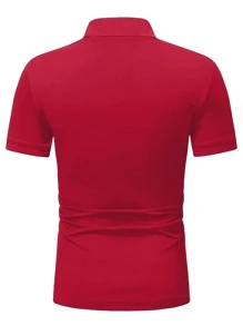 Manfinity Homme Áo thun có cổ Nam Nút màu trơn Giải trí - Màu Đỏ Sâu - Xem 2