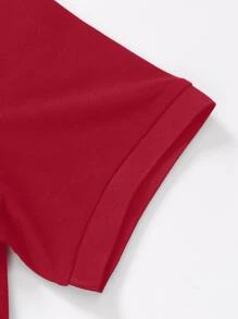 Manfinity Homme Áo thun có cổ Nam Nút màu trơn Giải trí - Màu Đỏ Sâu - Xem 4