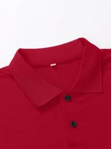 Manfinity Homme Áo thun có cổ Nam Nút màu trơn Giải trí - Màu Đỏ Sâu - Xem 5