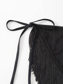 SHEIN Swim Summer Beach Plain Fringe Cover Up Skirt - Black - View 6