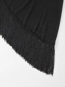 SHEIN Swim Summer Beach Plain Fringe Cover Up Skirt - Black - View 7