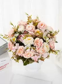 1pc Artificial Flower, Faux Flower Bouquet, Plastic Artificial Flower Bundle For Home Decor, Wedding - Multicolor - View 1