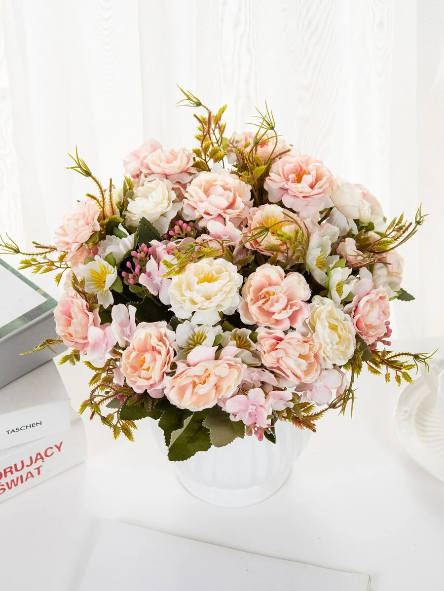 1pc Artificial Flower, Faux Flower Bouquet, Plastic Artificial Flower Bundle For Home Decor, Wedding - Multicolor - View 1