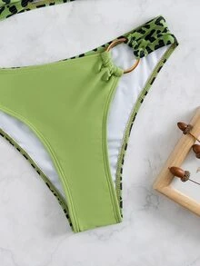 Contrast Leopard Ring Linked Bikini Set, For Summer Beach Vacation - Multicolor - View 6