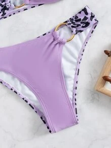 Leopard Ring Linked Bikini Set, For Summer Beach Vacation - Purple - View 5