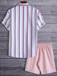 Manfinity Homme Men Random Striped Shirt & Solid Shorts Without Tee - Multicolor - View 2