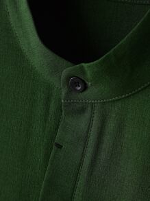 Manfinity Homme Men Solid Half Button Stand Collar Shirt - Green - View 4