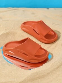 女孩極簡風格單帶拖鞋 - 橘色 - 查看 1