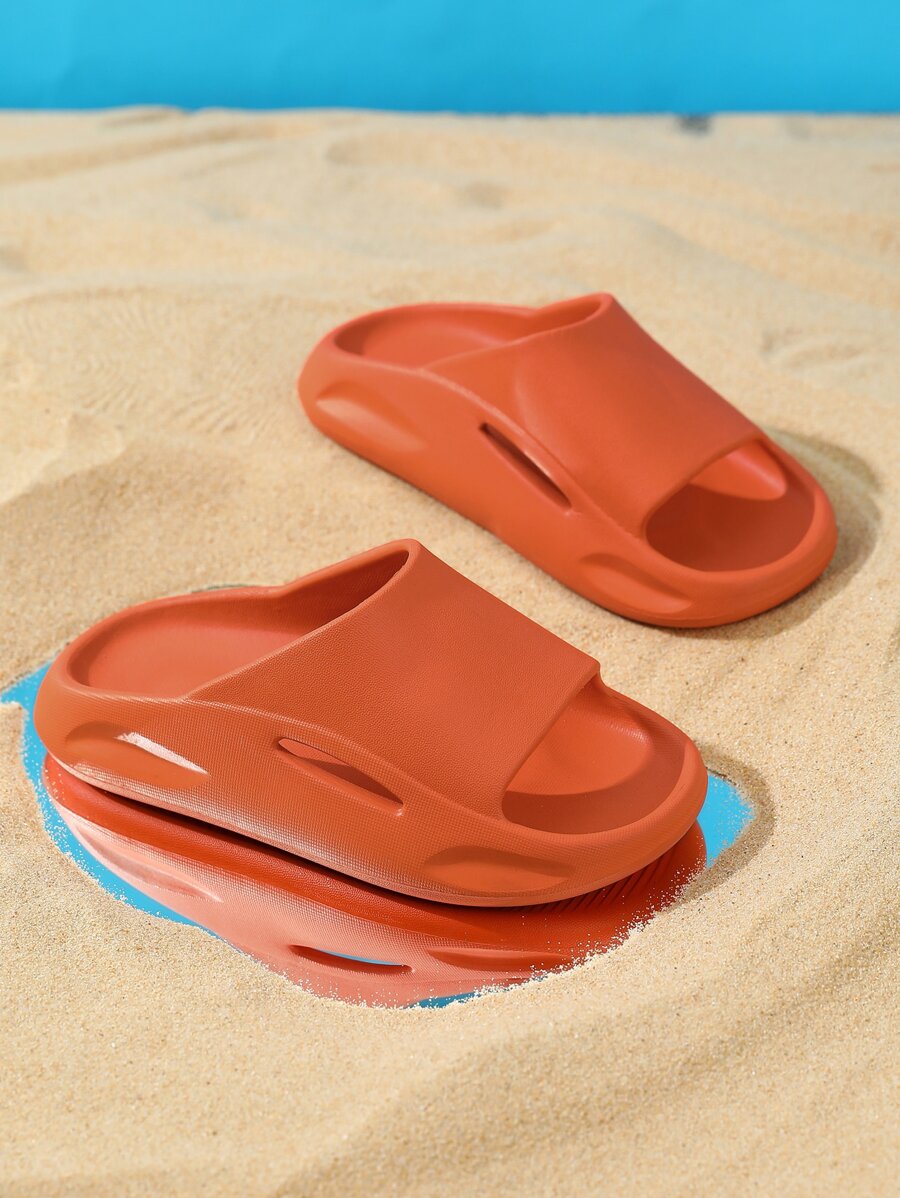 女孩極簡風格單帶拖鞋 - 橘色 - 查看 1