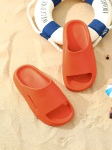 女孩極簡風格單帶拖鞋 - 橘色 - 查看 2