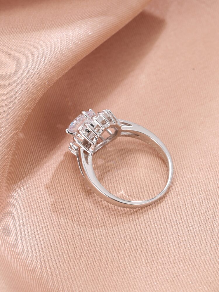 1入組時尚蝴蝶結設計微密鑲全方晶鋯石戒指 - 銀色 - 查看 3