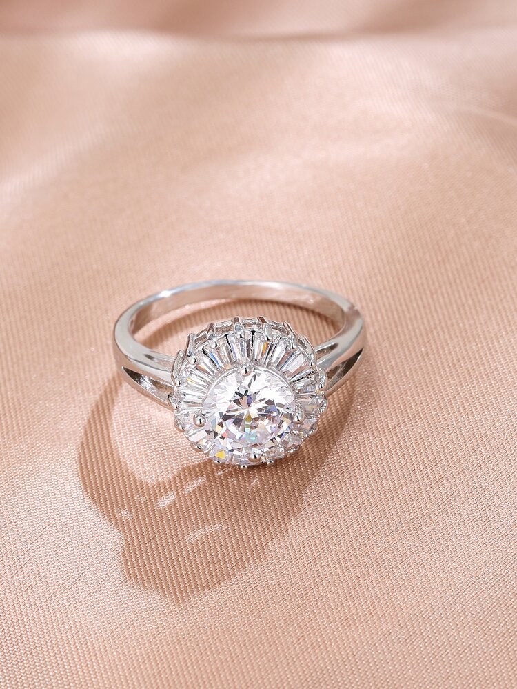 1入組時尚蝴蝶結設計微密鑲全方晶鋯石戒指 - 銀色 - 查看 2