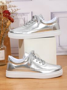 Kim loại Mặt trước thắt dây Giày trượt băng , Màu bạc Màu thuần Giày thể thao Đối với phụ nữ , Sành điệu Và Giải trí Giày thể thao - Bạc - Xem 2