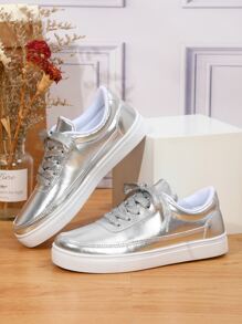 Kim loại Mặt trước thắt dây Giày trượt băng , Màu bạc Màu thuần Giày thể thao Đối với phụ nữ , Sành điệu Và Giải trí Giày thể thao - Bạc - Xem 3