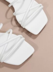 Women White Minimalist Slide Sandals, Open Toe Fashionable Sandals,Beach Outfits,Summer Outfits - White - View 5
