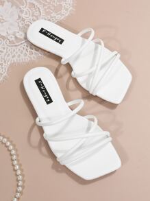 Women White Minimalist Slide Sandals, Open Toe Fashionable Sandals,Beach Outfits,Summer Outfits - White - View 8