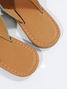 Criss Cross Strap Slide Sandals - Green - View 5