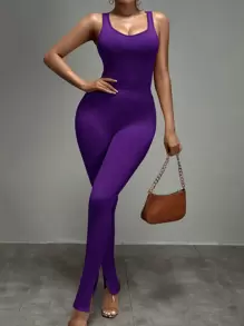 SHEIN SXY Áo liền quần ôm nữ màu trơn Gợi cảm - Màu tím  Violet - Xem 3