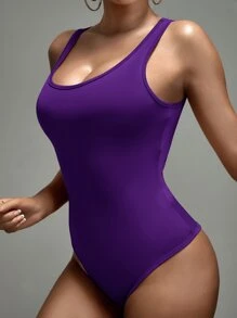 SHEIN SXY Áo liền quần ôm nữ màu trơn Gợi cảm - Màu tím  Violet - Xem 4