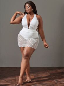 SHEIN Plus Dobby Mesh Cover Up Skirt Without Bikini Bottom - White - View 3